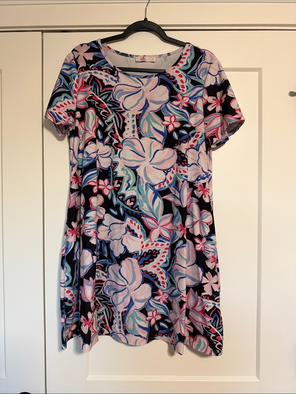 Aryeh Navy Floral Mini Dress with Pink & Light Blue Blooms